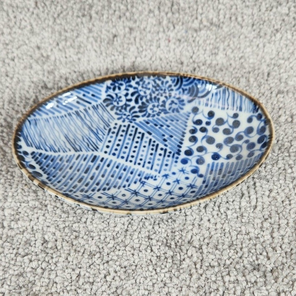 Takahashi San Francisco Oval Dish Blue White Japanese Pattern Porcelain